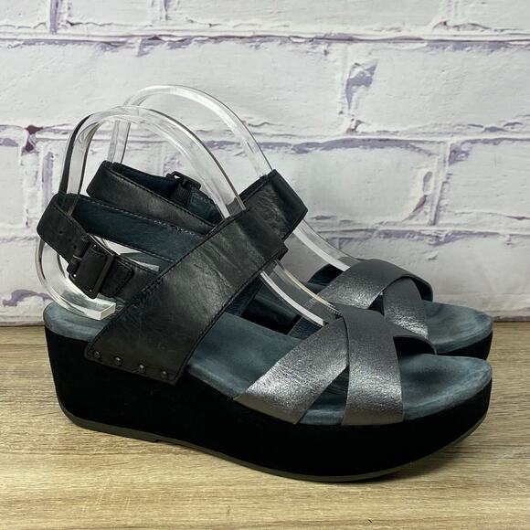Dansko Stasia Studded Platform Sandals EU 40 US 9.5-10 Black Silver Slingback - Picture 1 of 8